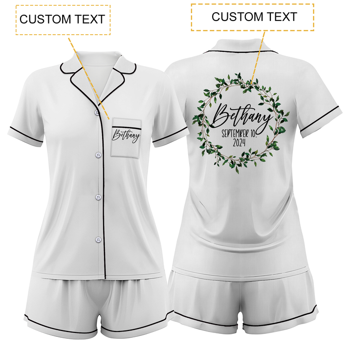 Custom Text Wedding Satin Short Pyjamas Set