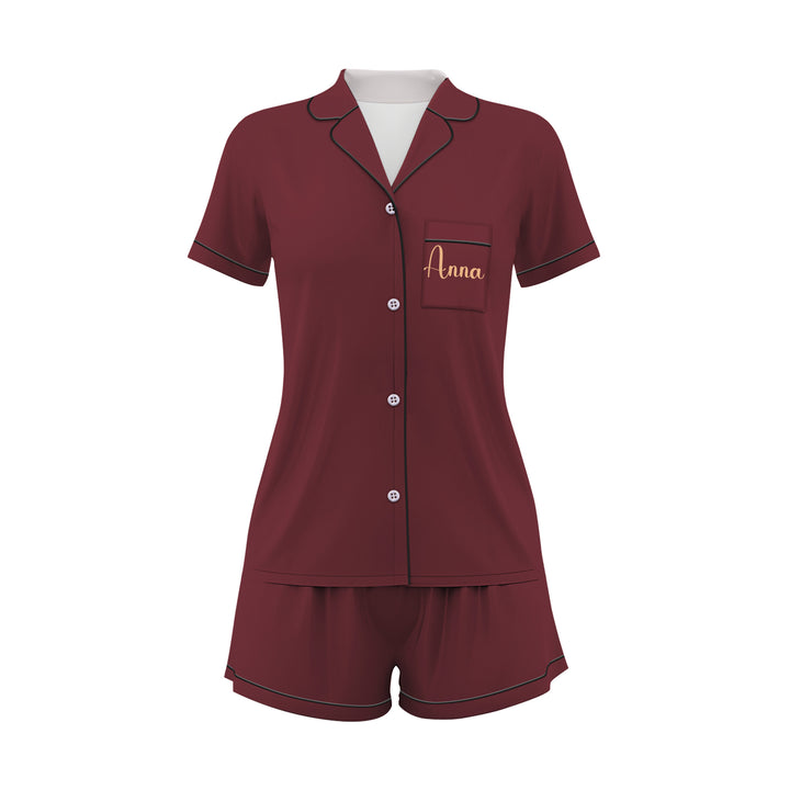 Custom Wine Satin Short Pajamas Sets