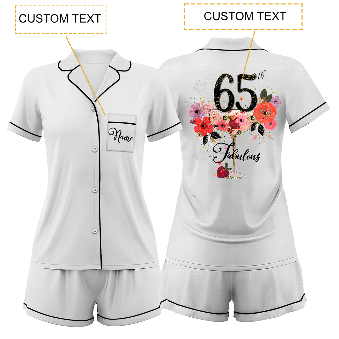 Custom Text Anniversary Birthday 65th Satin Short Pyjamas Set