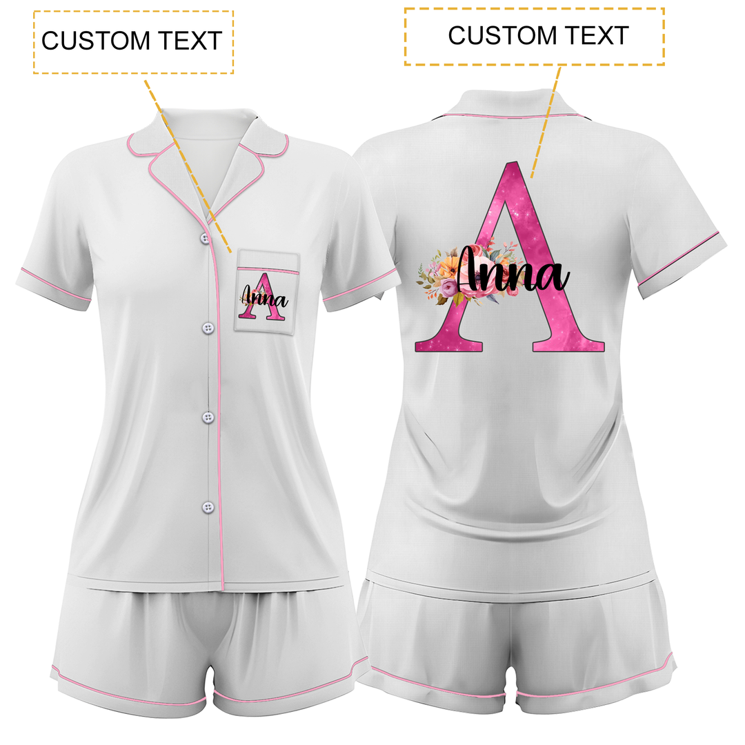 Custom Text Wedding Satin Short Pyjamas Set