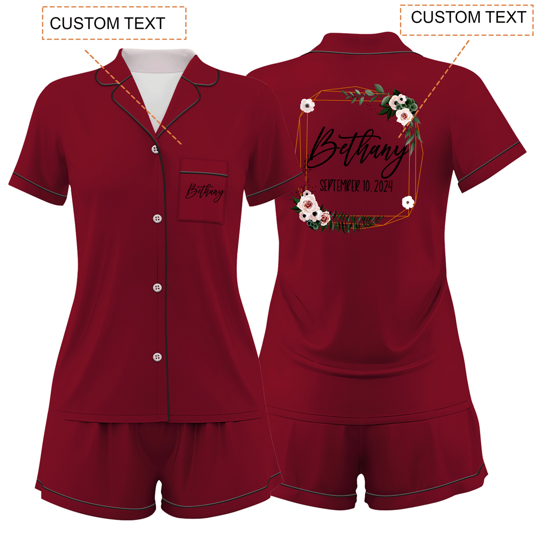 Custom Text Wedding Satin Short Pyjamas Set