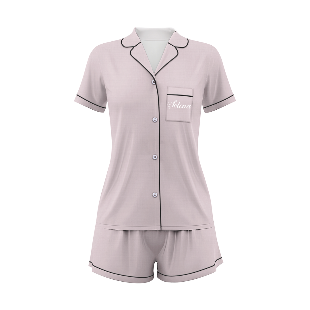 Custom Text Wedding Satin Short Pyjamas Set