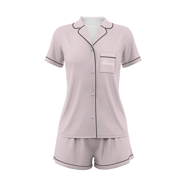 Custom Text Wedding Satin Short Pyjamas Set