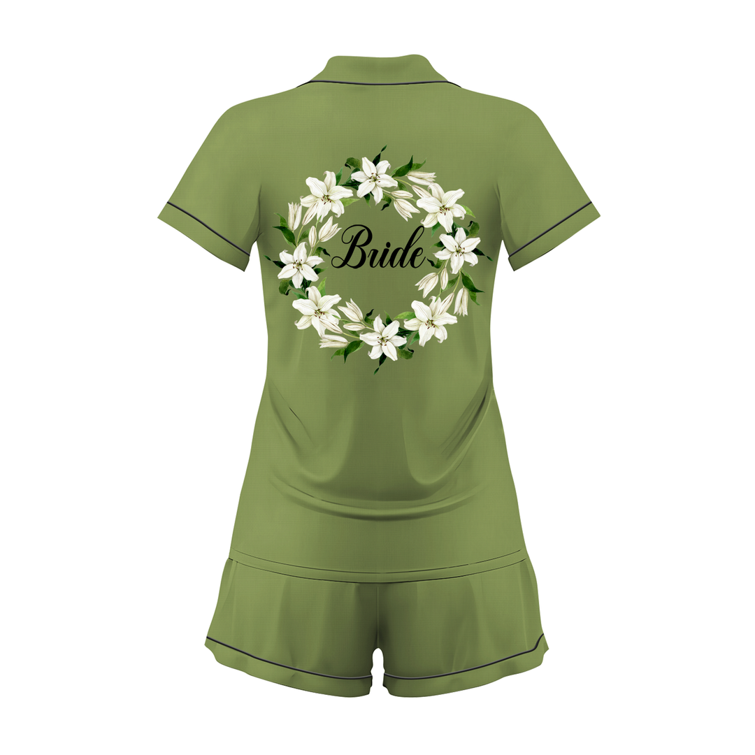 Custom Text Wedding Bride Bridesmaid Satin Short Pyjamas Set