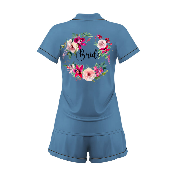 Custom Text Wedding Satin Short Pyjamas Set