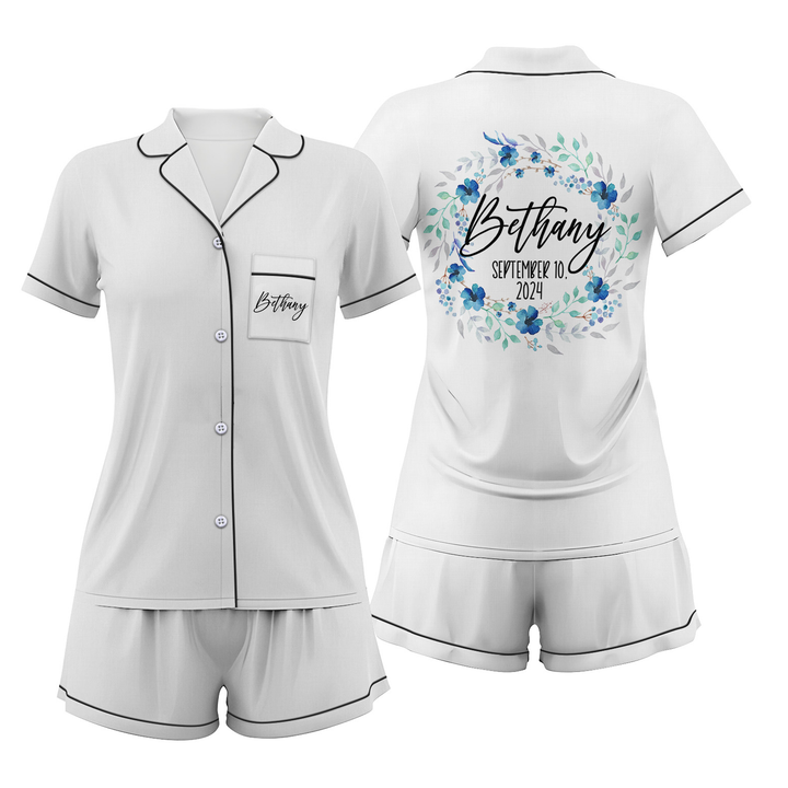 Custom Text Wedding Satin Short Pyjamas Set