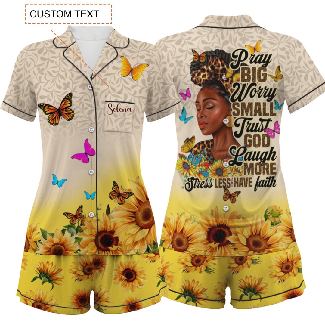 Custom Text  Sunflower Jesus Short Pajamas Set