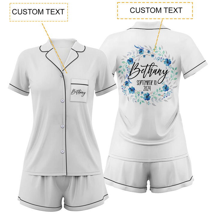 Custom Text Wedding Satin Short Pyjamas Set