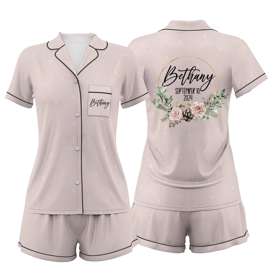 Custom Text Wedding Satin Short Pyjamas Set