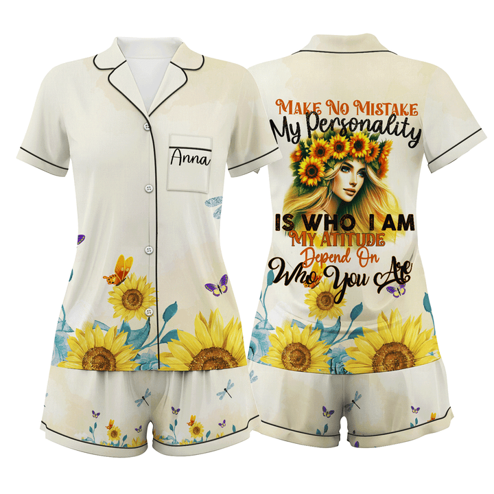 Custom Text Sunflower  Short Pajamas Set