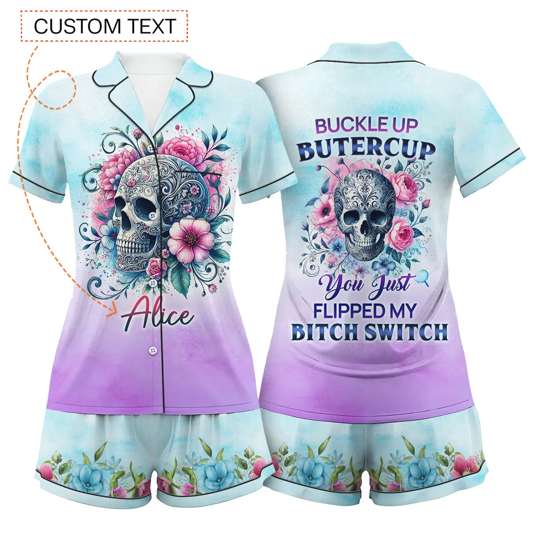 Custom Text Buckle Up Buttercup Short Pajamas Set