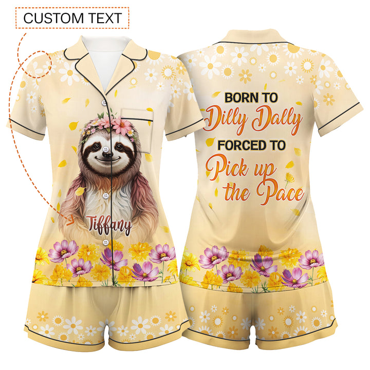 Custom Text Sloth Short Pajamas Set