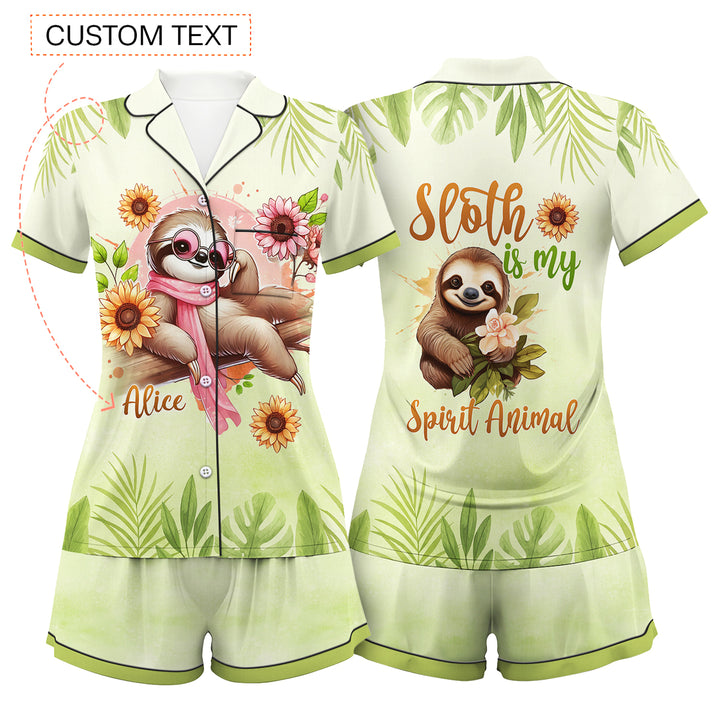 Custom Text Sloth Is My Sprit Animal Short Pajamas Set