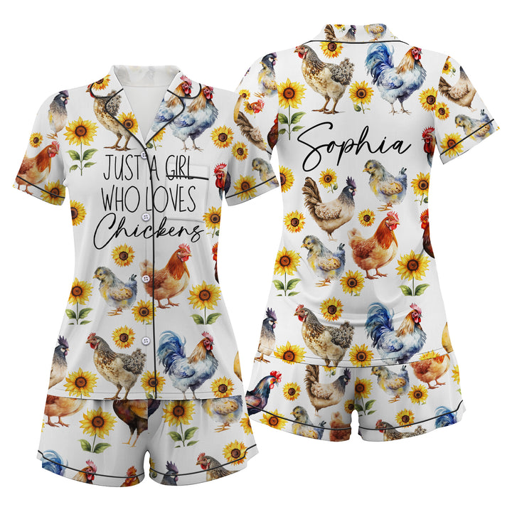 Chicken and Sun Flower Satin Short Pyjamas Set