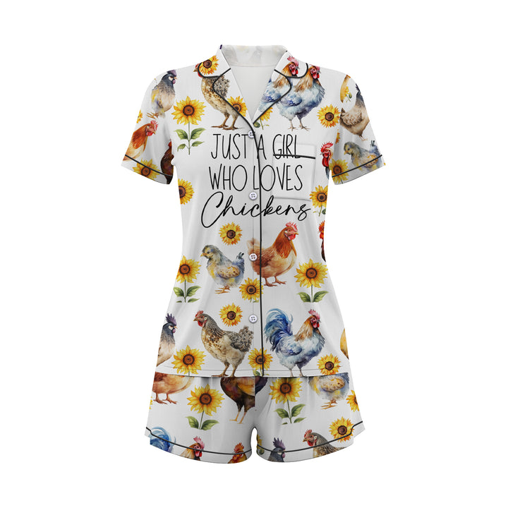 Chicken and Sun Flower Satin Short Pyjamas Set