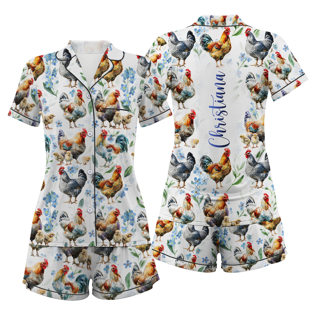 Chicken Family Satin Short Pyjamas Set