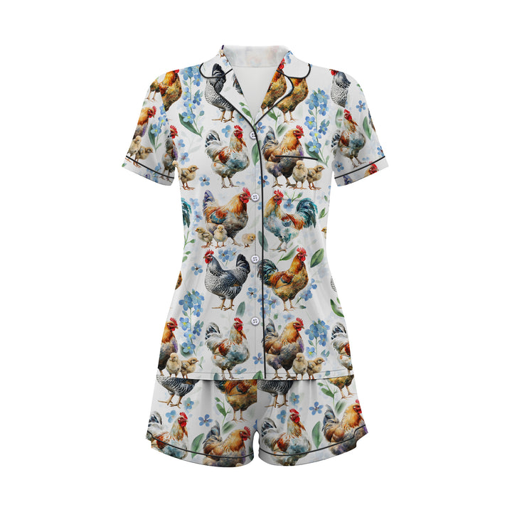 Chicken Family Satin Short Pyjamas Set