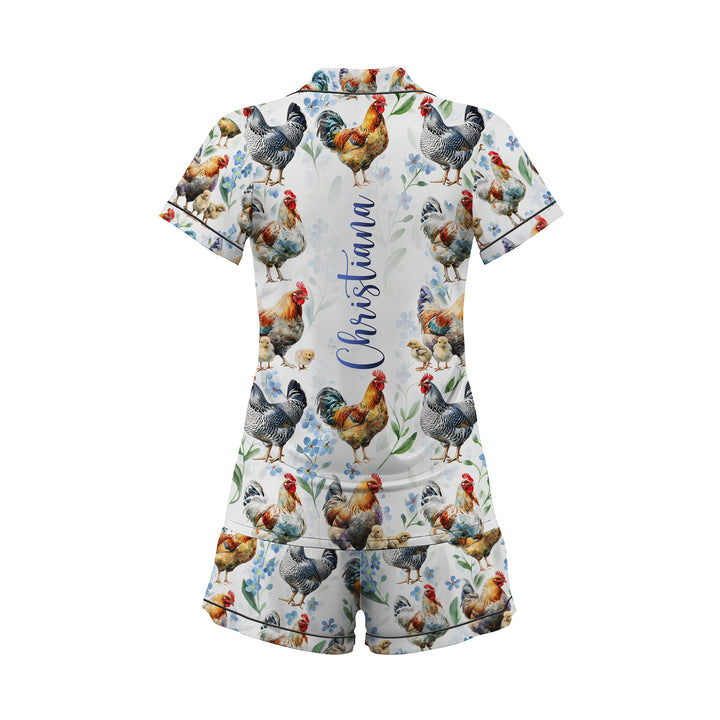 Chicken Family Satin Short Pyjamas Set