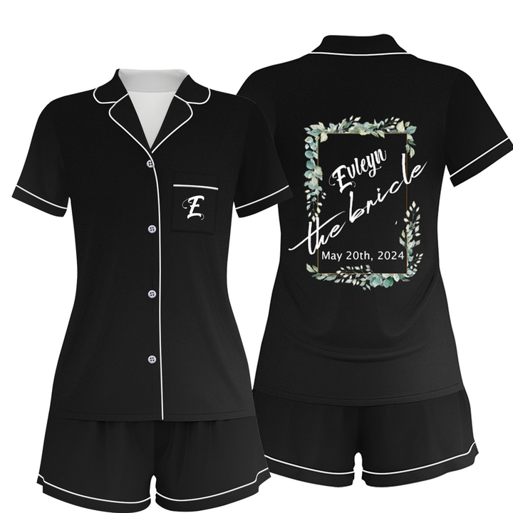 Custom Name The Bride Satin Short Pyjamas Set