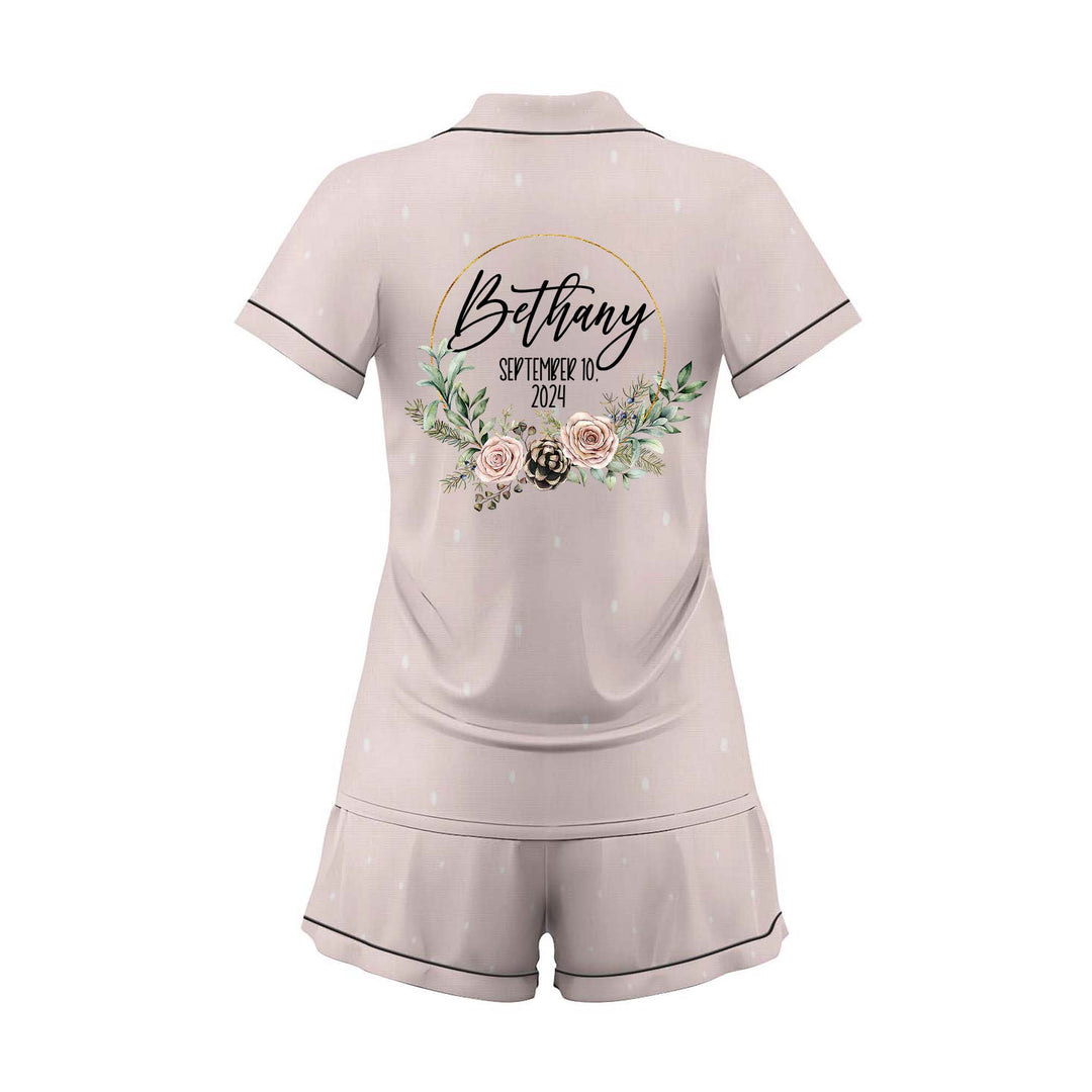 Custom Text Wedding Satin Short Pyjamas Set