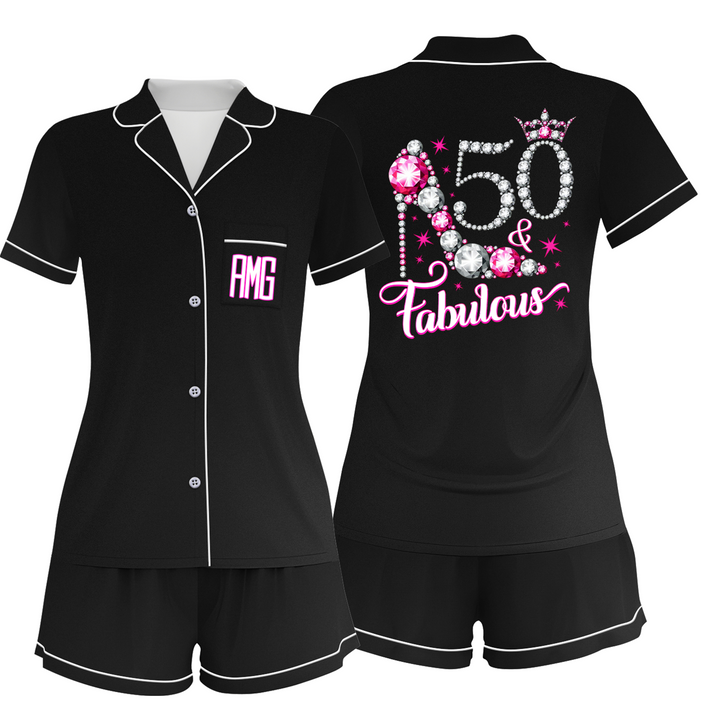 Custom Text Anniversary Birthday 50th 40th 30th Fabulous Satin Short Pyjamas Set