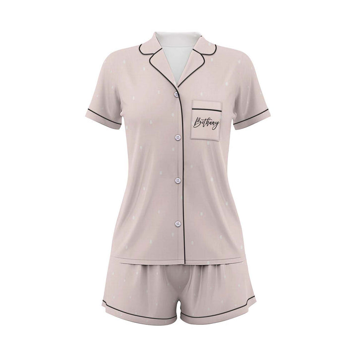 Custom Text Wedding Satin Short Pyjamas Set