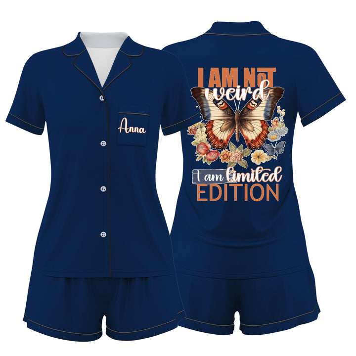 Custom Navy Blue Butterfly Women Short Pajamas Set