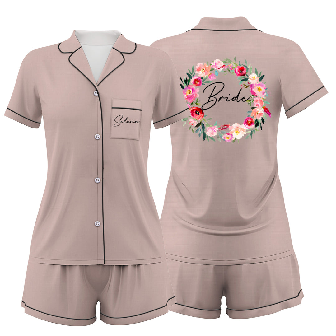 Custom Text Wedding Satin Short Pyjamas Set