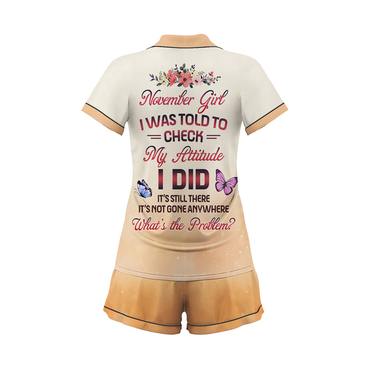 Custom Name and Month My Attitude Short Pajamas Set