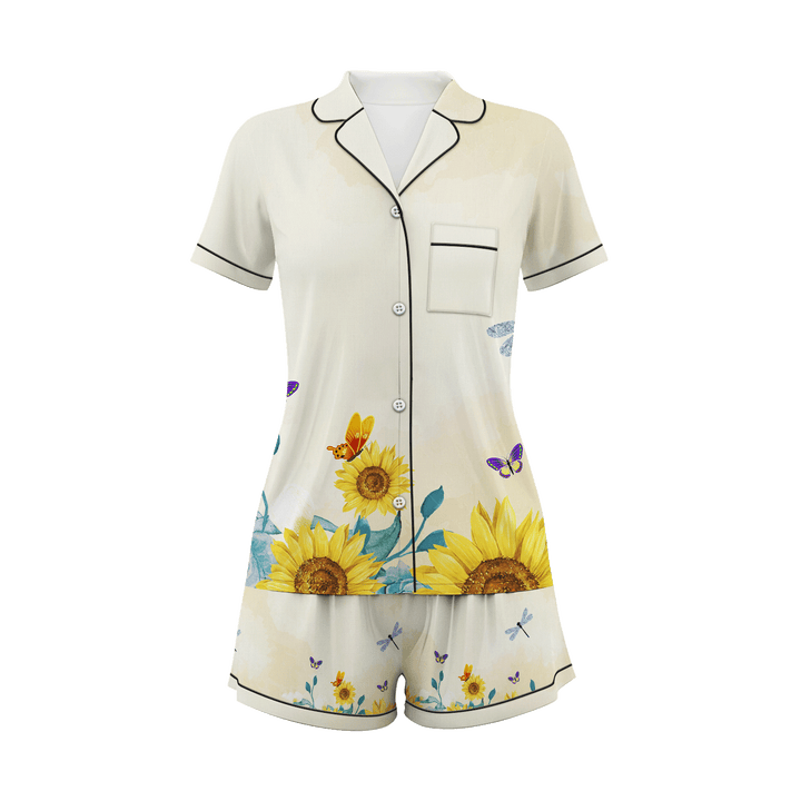 Custom Text Sunflower  Short Pajamas Set