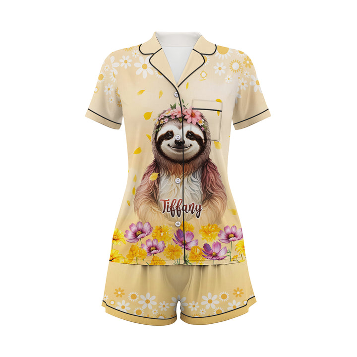 Custom Text Sloth Short Pajamas Set