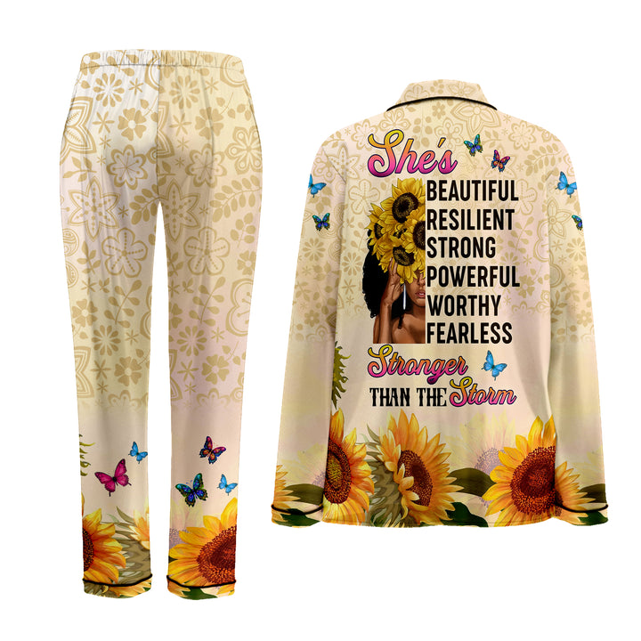 Custom Text  She is Stronger Than The Storm Women Long Pajamas Set