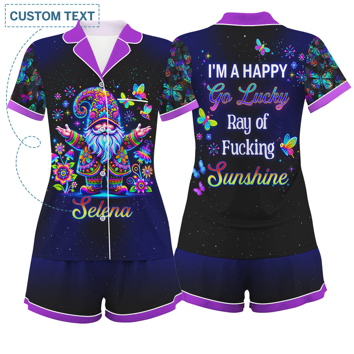 Custom Text Go Lucky Short Pajamas Set