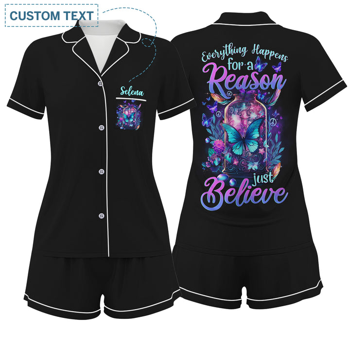 Custom Text Butterfly Short Pajamas Set