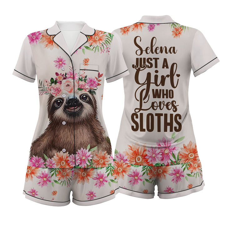 Custom Sloth Just A Girl Who Loves Sloths Short Pajamas Set