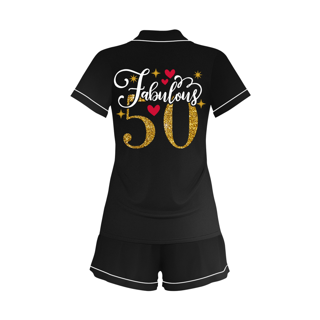 Custom Text Anniversary Birthday 50th 40th 30th Fabulous Satin Short Pyjamas Set