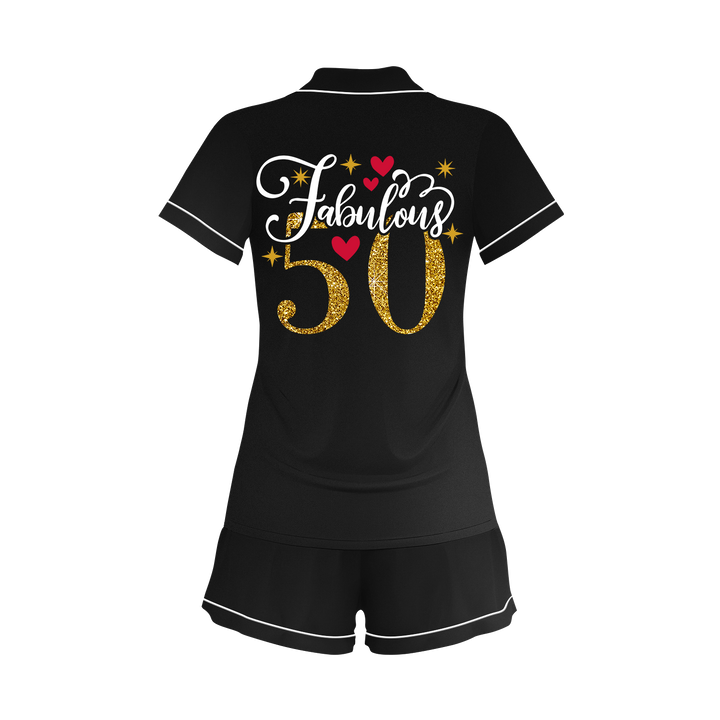 Custom Text Anniversary Birthday 50th 40th 30th Fabulous Satin Short Pyjamas Set