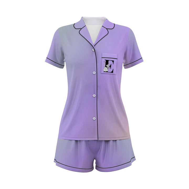 Personalize Name and Year Purple Plaid Satin Short Sets