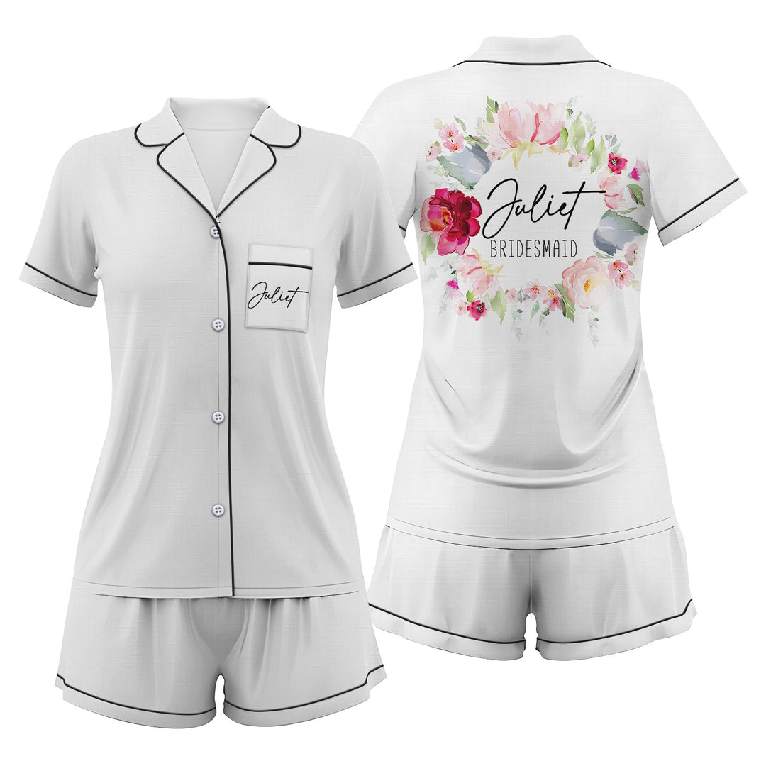 Custom Text Wedding Satin Short Pyjamas Set