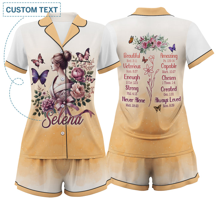 Custom Name Bible Quote Beautiful Girl Short Pajamas Set