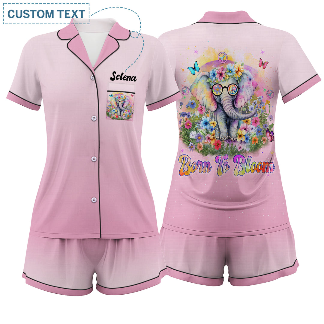 Custom Text Elephant Short Pajamas Set