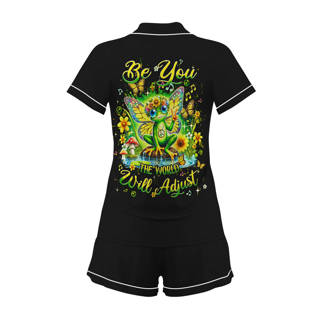 Custom Text Frog Black  Short Pajamas Set