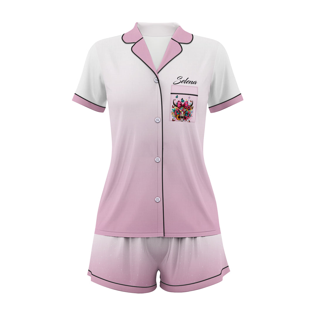 Custom Text Cow Short Pajamas Set