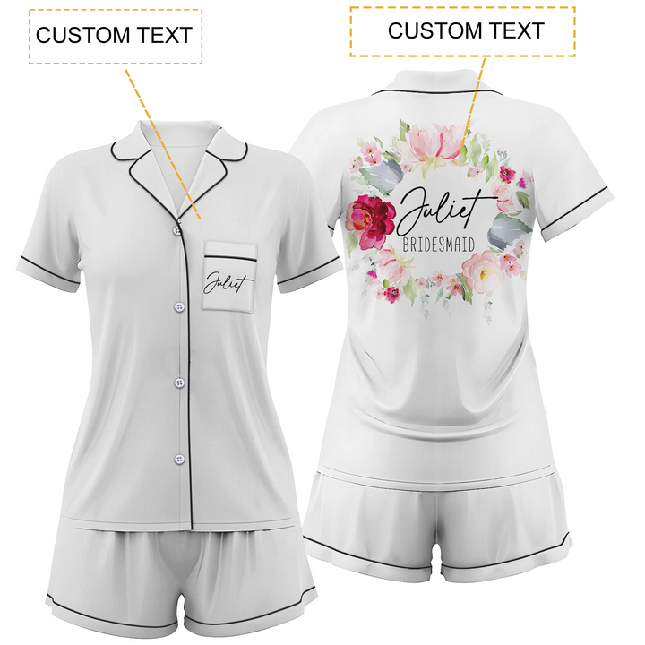 Custom Text Wedding Satin Short Pyjamas Set