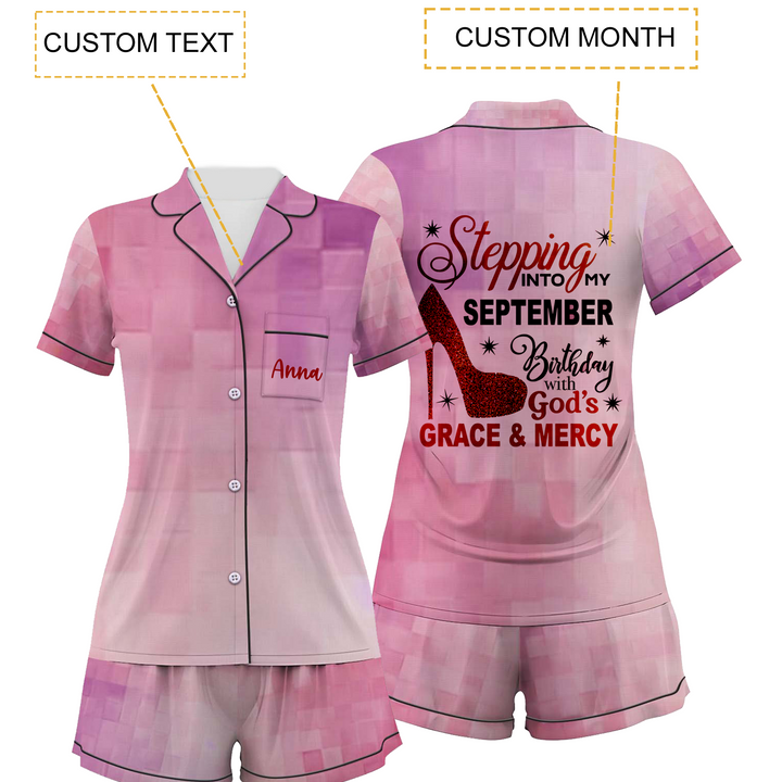 Custom Name and Month Satin Short Pyjamas Set