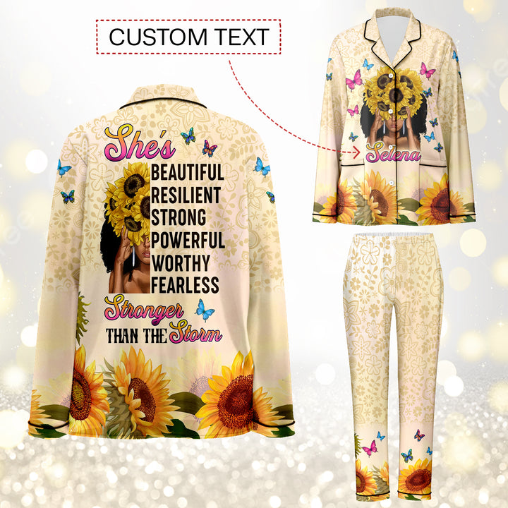 Custom Text  She is Stronger Than The Storm Women Long Pajamas Set