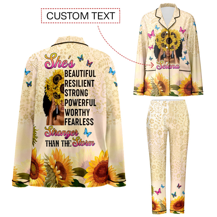 Custom Text  She is Stronger Than The Storm Women Long Pajamas Set