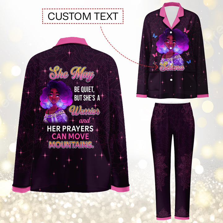 Custom Text She May Be Quiet, But She's  A Warrior and Her prayers can move move mountains Long Pajamas Set