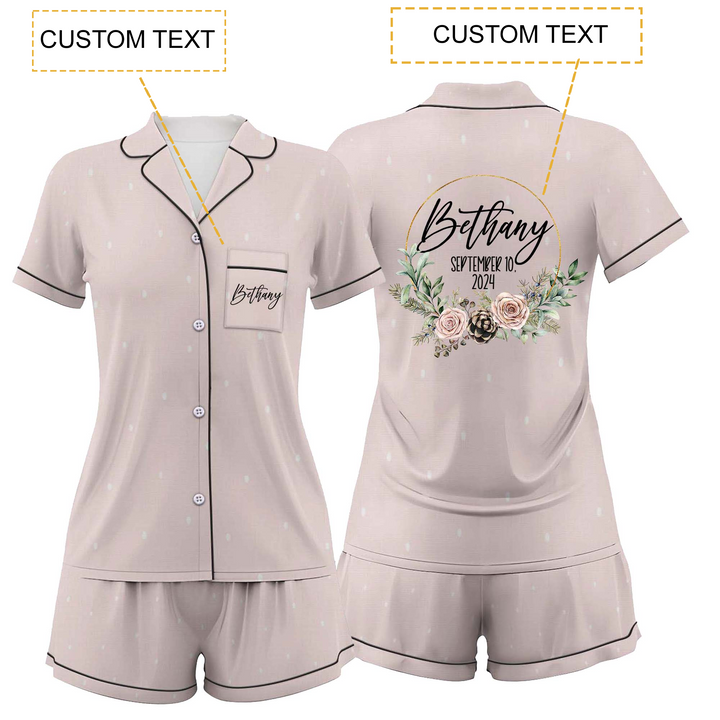 Custom Text Wedding Satin Short Pyjamas Set