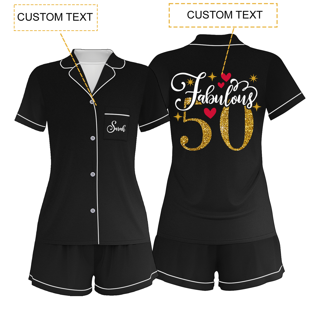 Custom Text Anniversary Birthday 50th 40th 30th Fabulous Satin Short Pyjamas Set